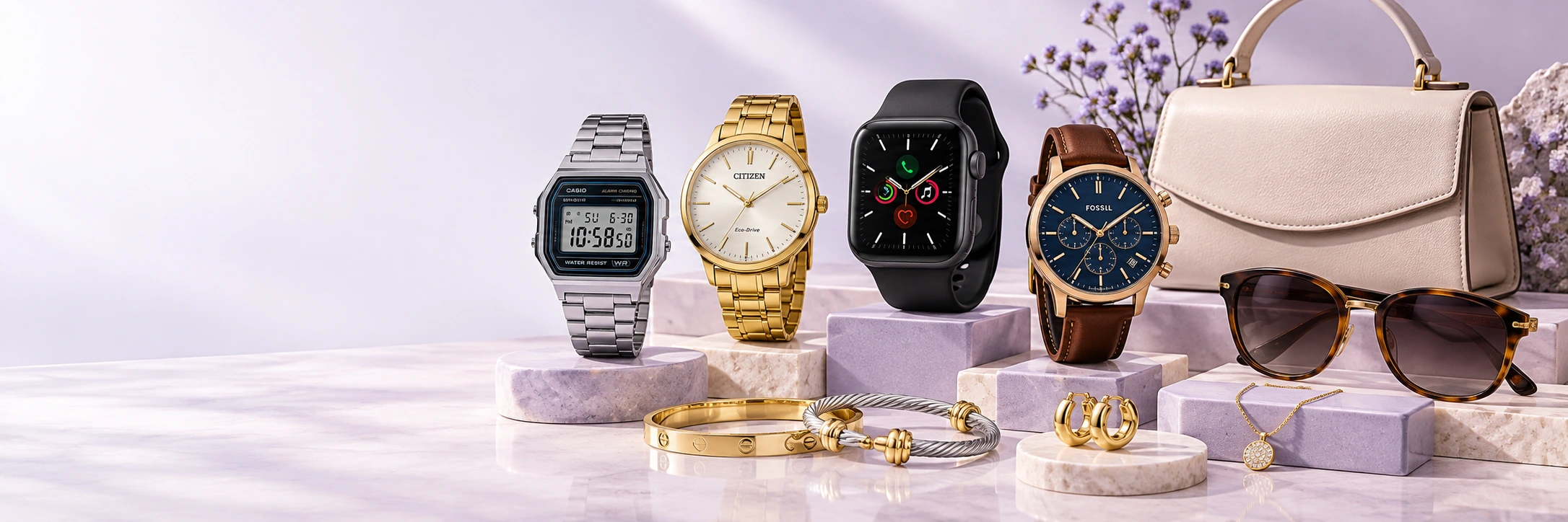 Branded watches, bracelets, jewellery, sunglasses and handbag